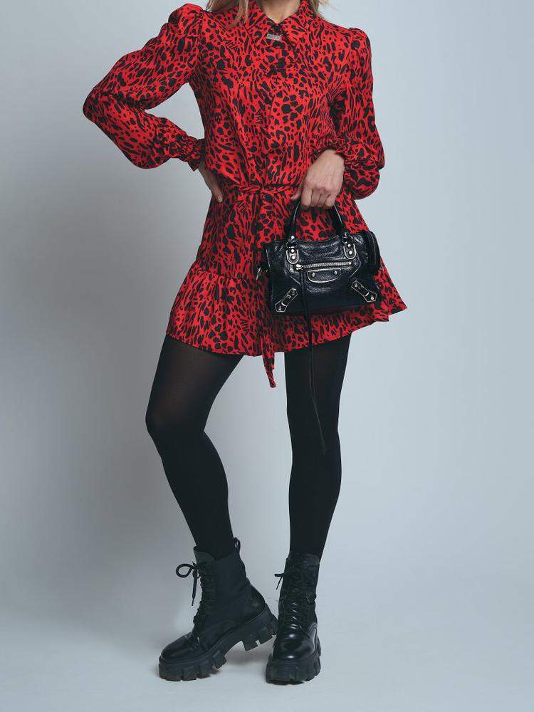 VESTIDO  ANIMAL PRINT  ROJO CORTO