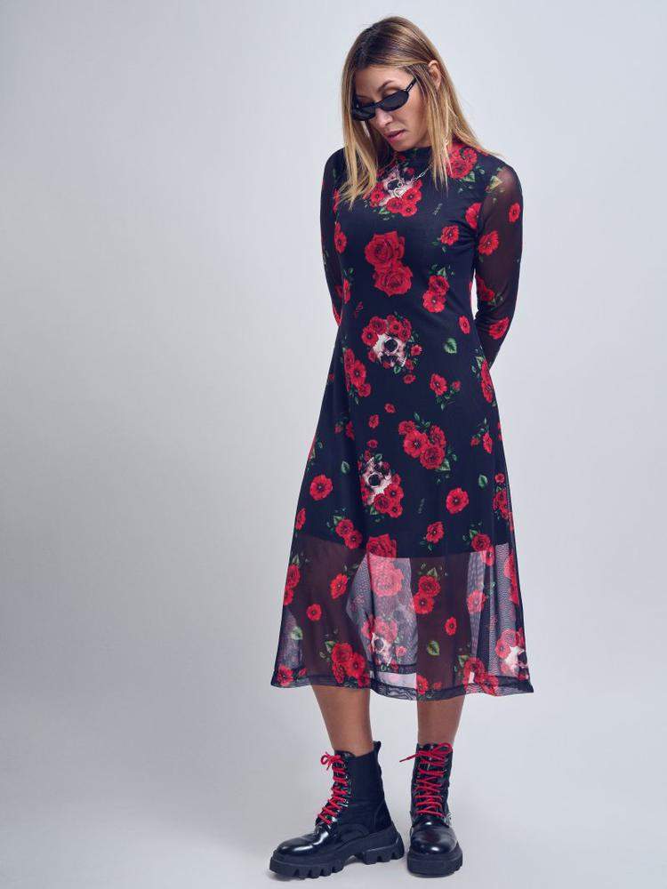 VESTIDO TUL MIDI ROSAS