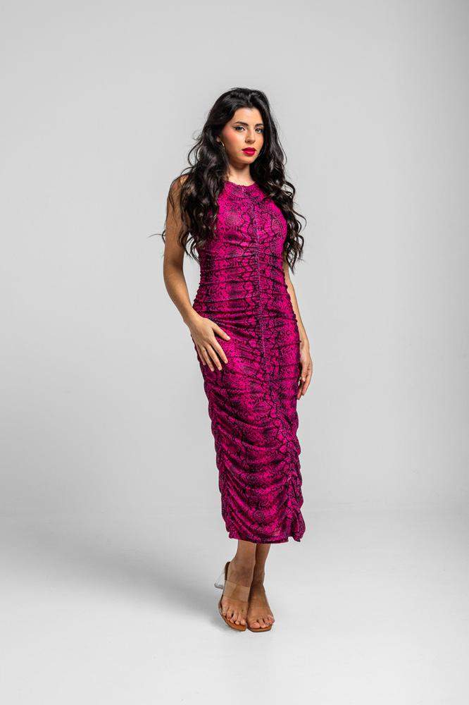 Vestido largo drapeado central escote