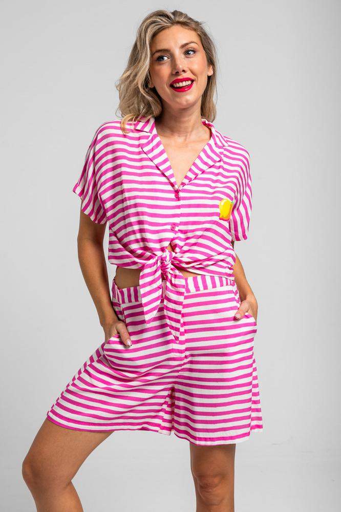 Camisa nudo de rayas blancas y rosas - Limoncello