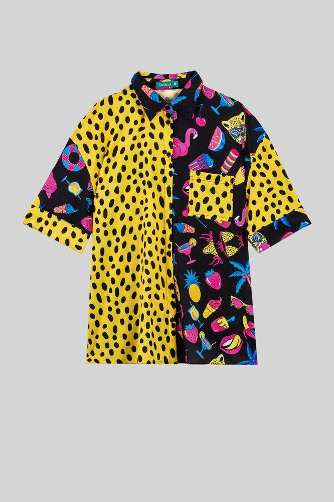 Camisa safari negra con estampado veraniego
