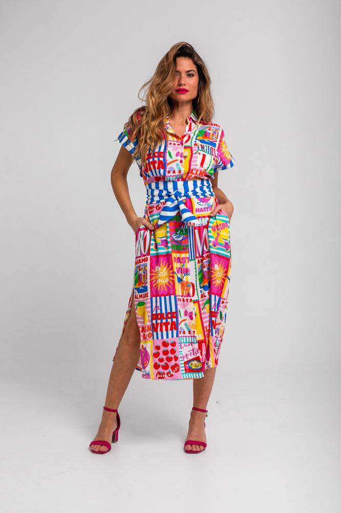 Camisero midi sin mangas de estampado collage ital
