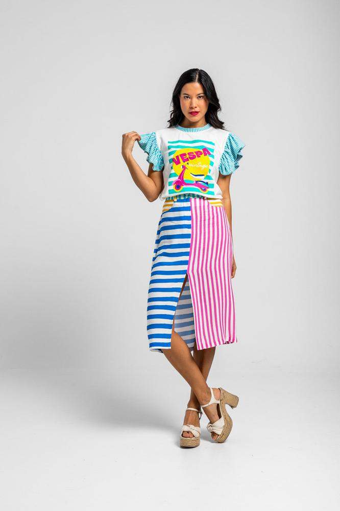 Falda Midi Jeans de rayas combinadas - Dolce vita