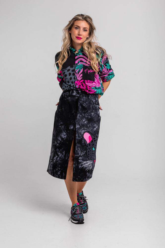 Falda Midi Jeans tie dye con pantera