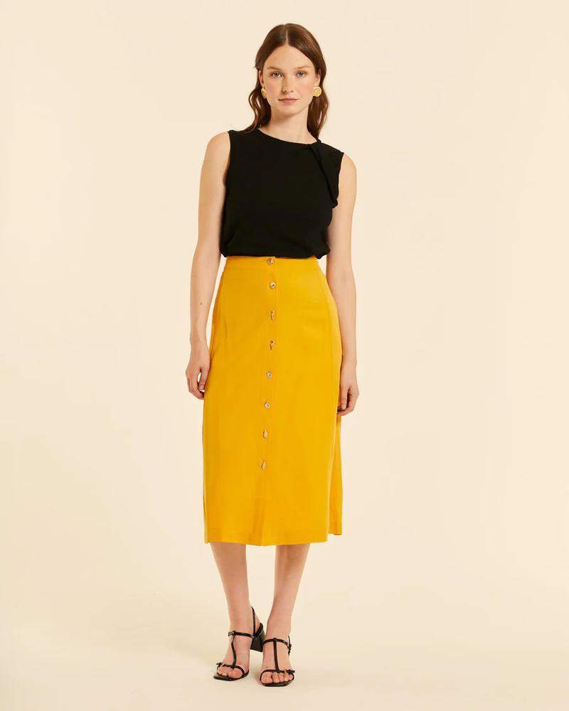 Falda midi abotonada amarilla