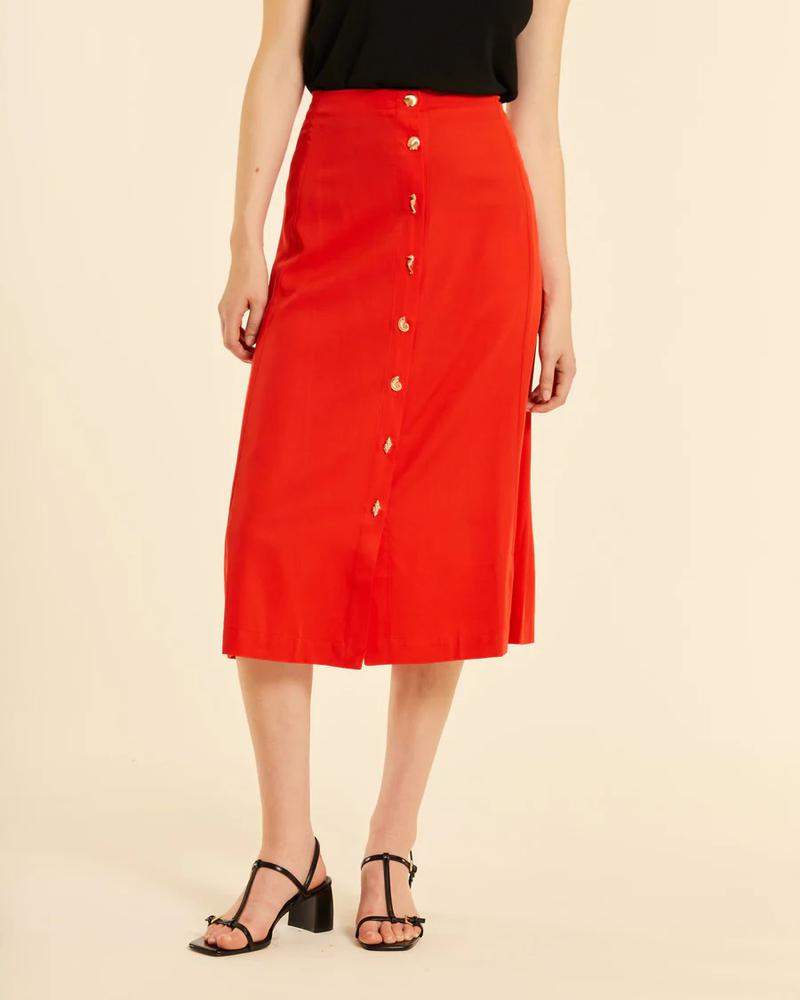 Falda midi abotonada roja