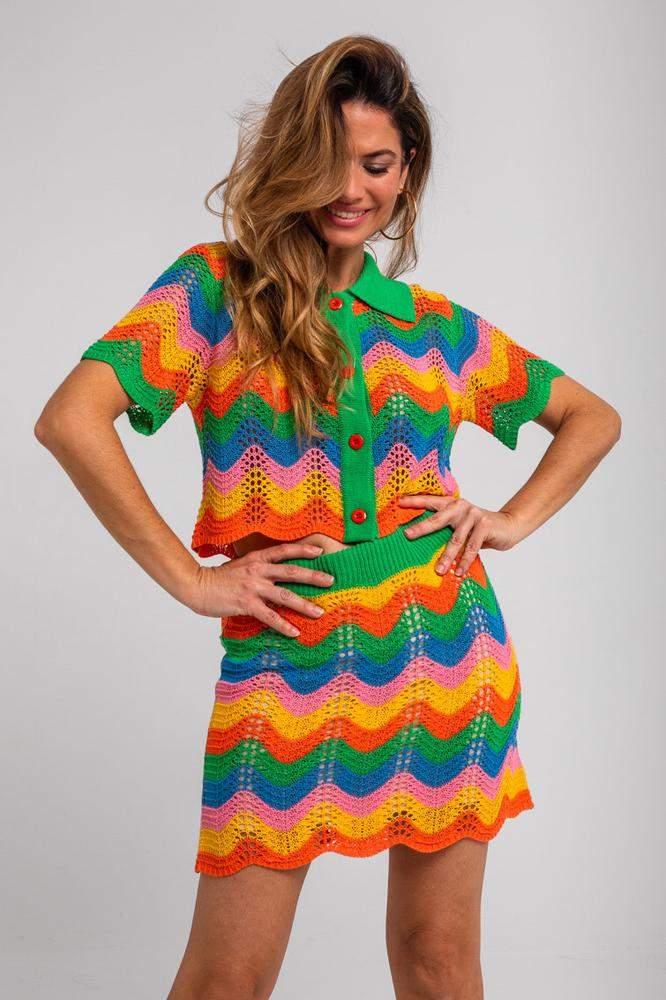 Minifalda calada de ondas multicolor - Échate flor