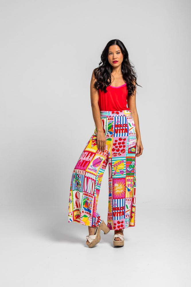 Pantalón fluido de estampado collage italiano 