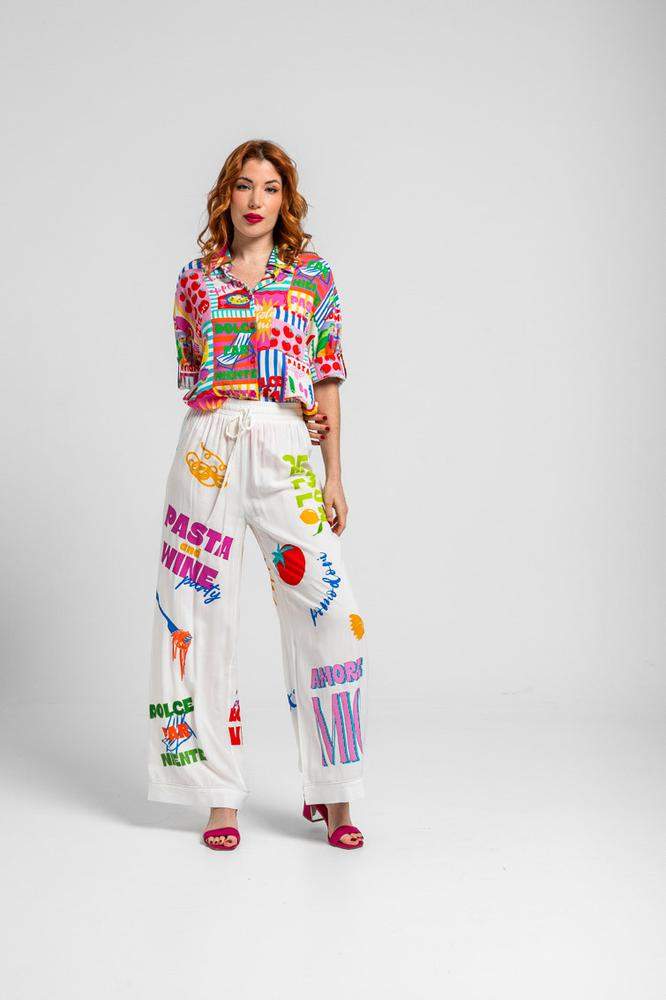 Pantalón fluido jogging blanco con textos - Dolce 