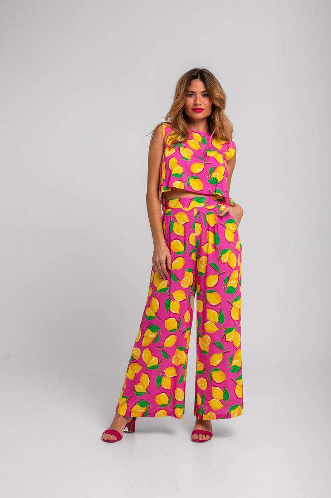Pantalón fluido rosa de limones - Limoncello