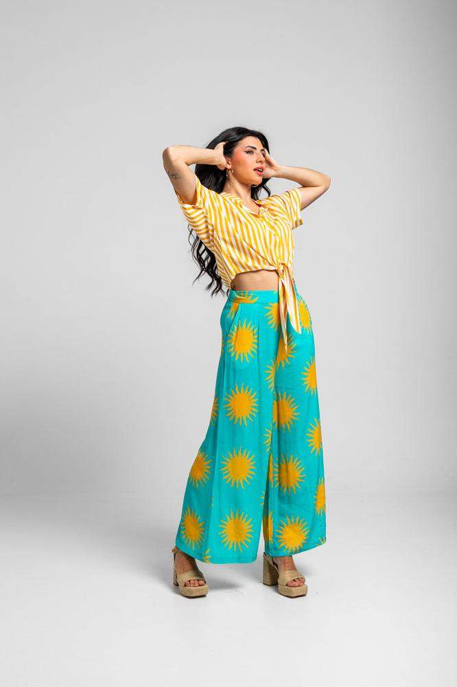 Pantalón fluido turquesa y soles amarillos - Oh So