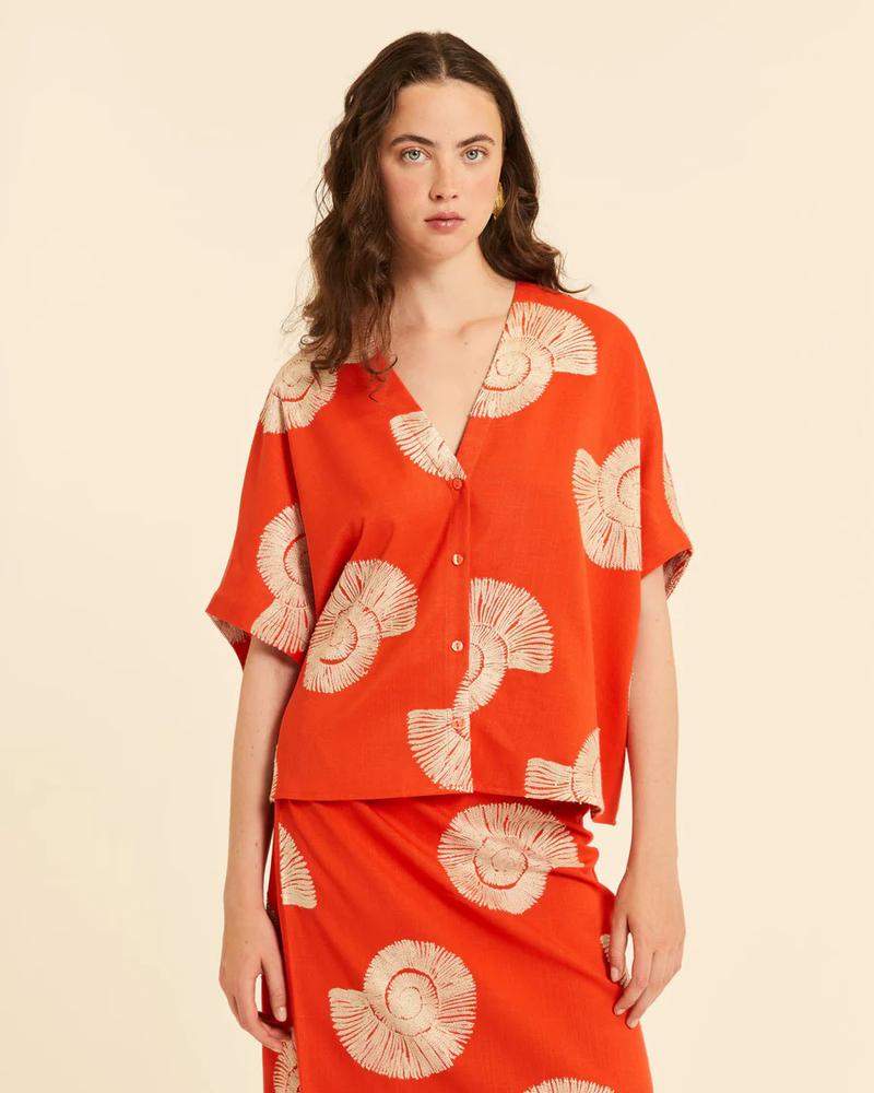 Top Kimono con bordado caracolas
