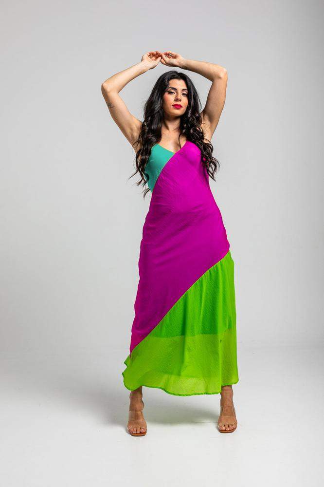 Vestido largo vuelo turquesa