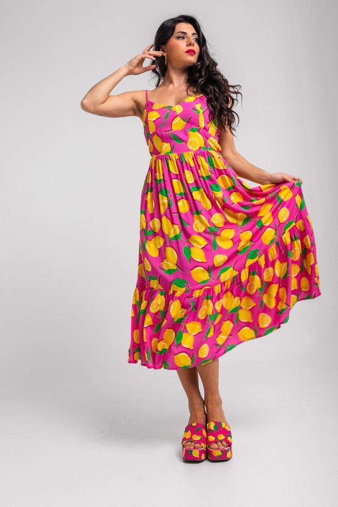 Vestido midi bustier rosa de limones - Limoncello