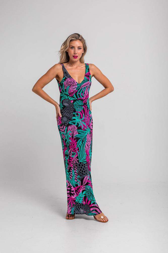 Vestido midi cremallera de hojas y panteras - Noct