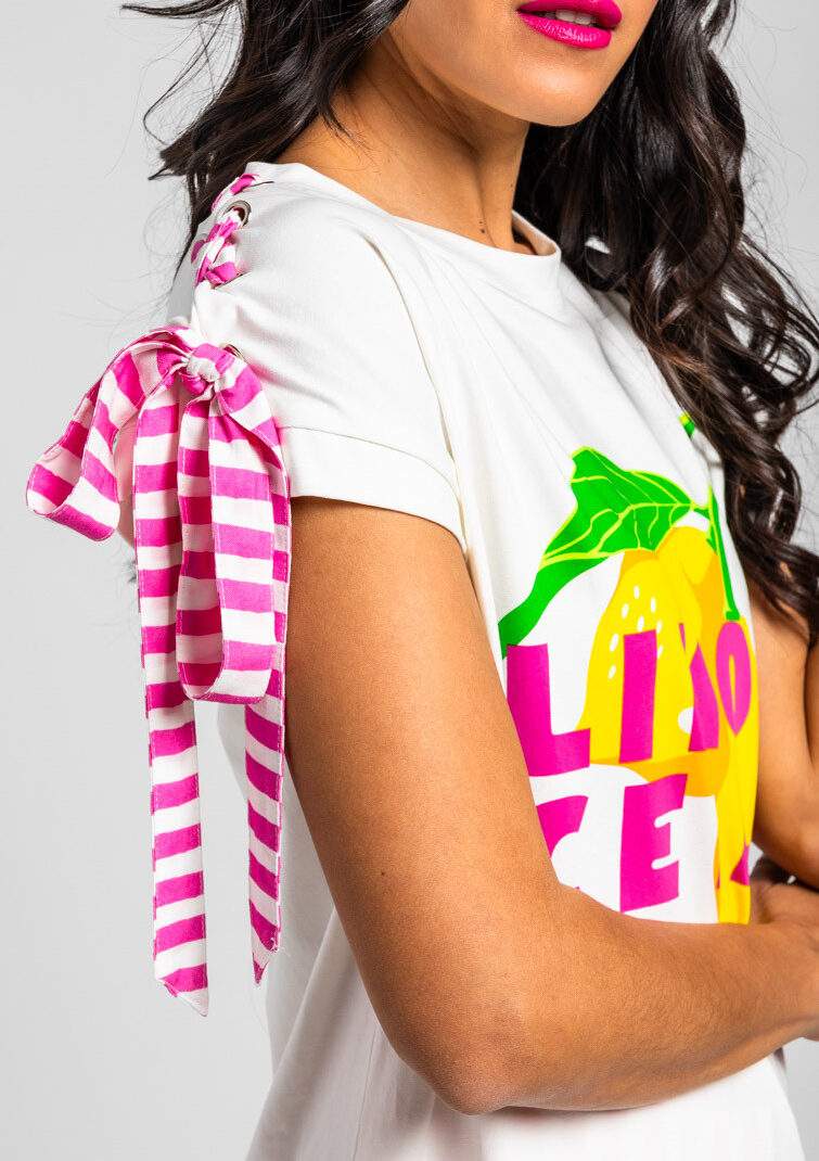 Camiseta lazada blanca con texto limoncello - Limo