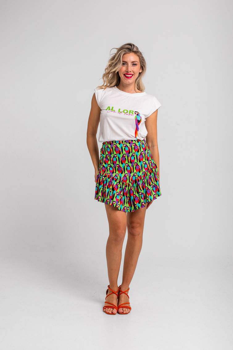 Camiseta sin mangas corte canalla blanca con loro - Imagen 2
