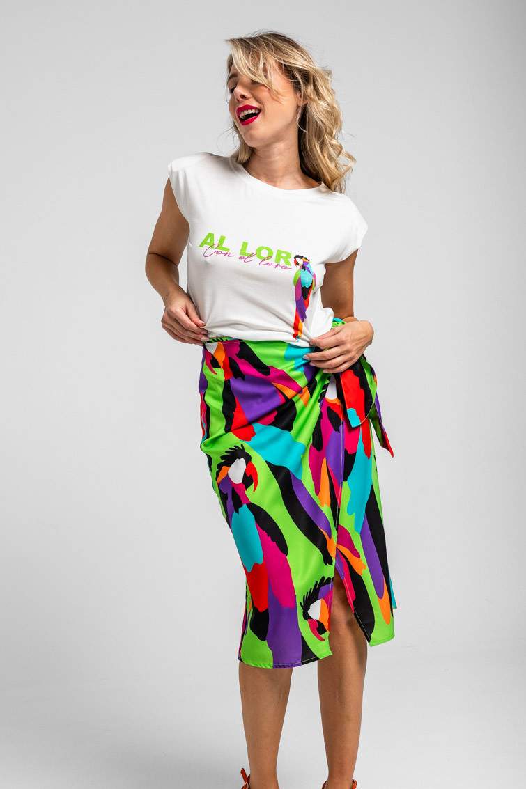 Camiseta sin mangas corte canalla blanca con loro - Imagen 3