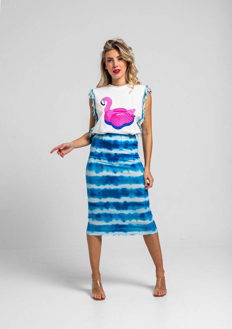 Falda tubo midi elástica tie dye azul - Pool party