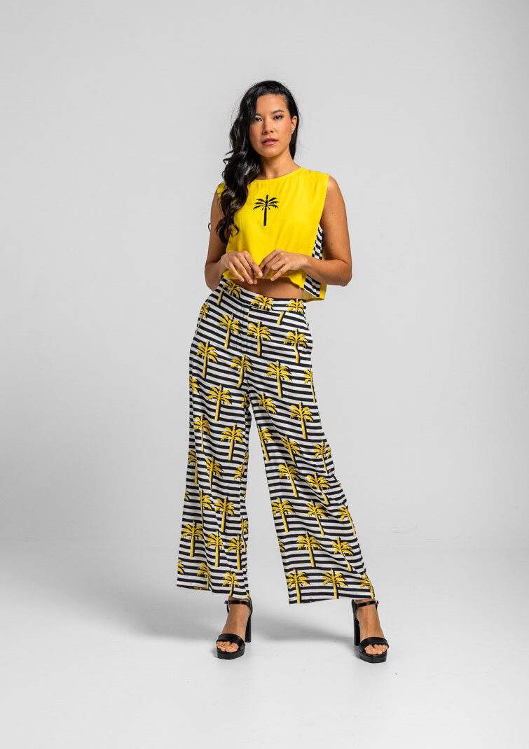 Pantalón culotte de palmeras amarillas