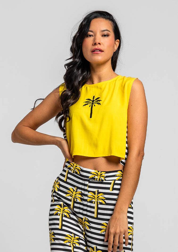 Top amarillo con palmera - La Faraona