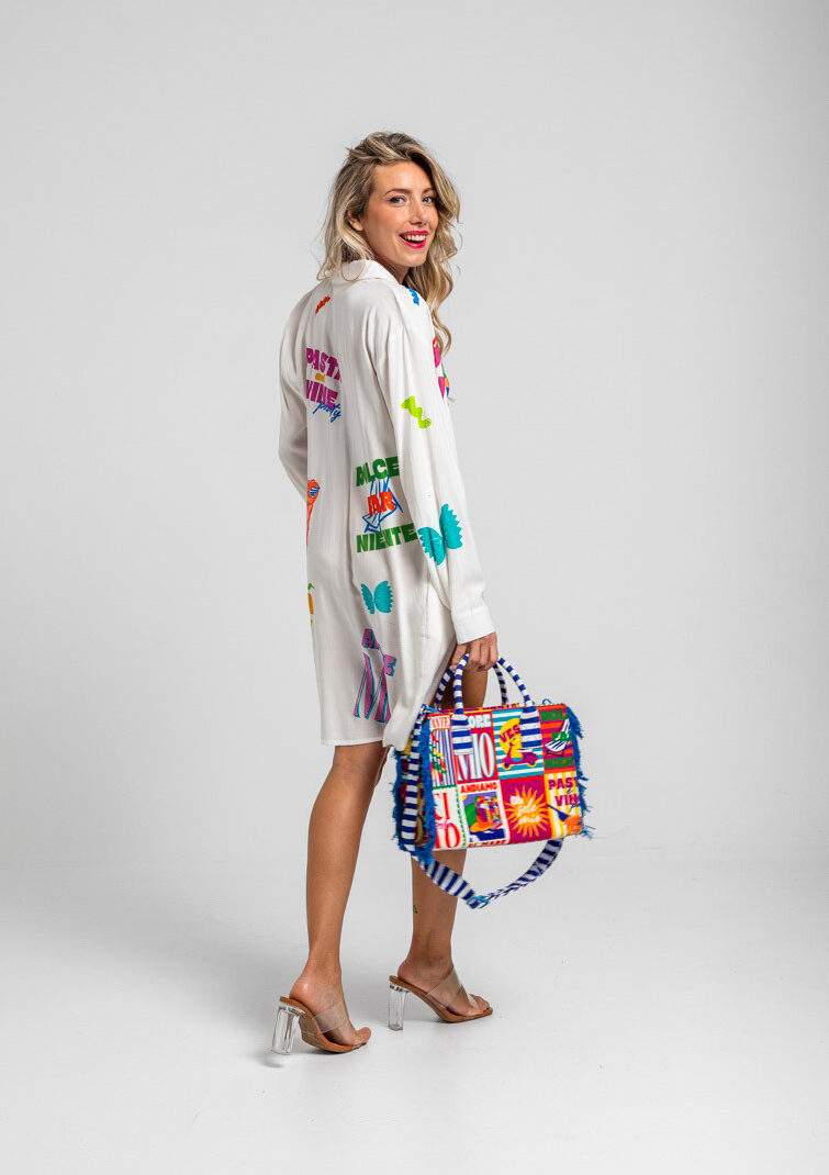 Vestido camisero mini manga recogida blanco
