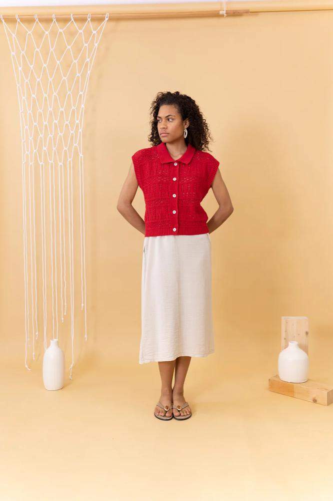 TOP TIE CALADO TRICOT ROJO
