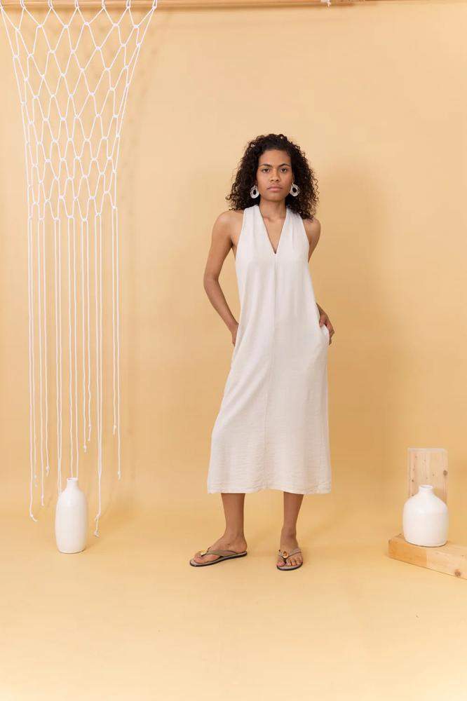 VESTIDO MIDI RIPPLE BEIGE