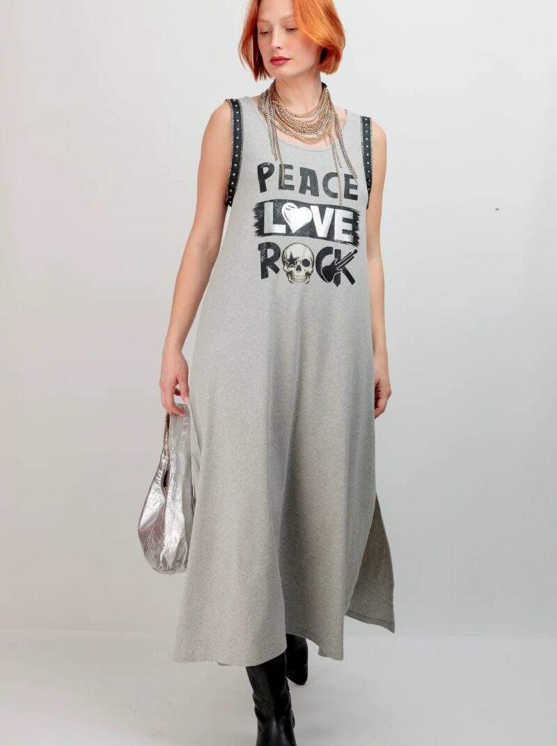 Vestido Largo Tachas Peace Negro