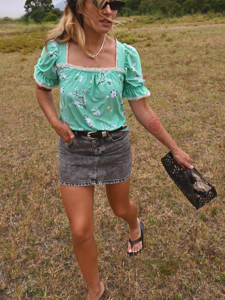 CAMISA  FLORA  VERDE AGUA