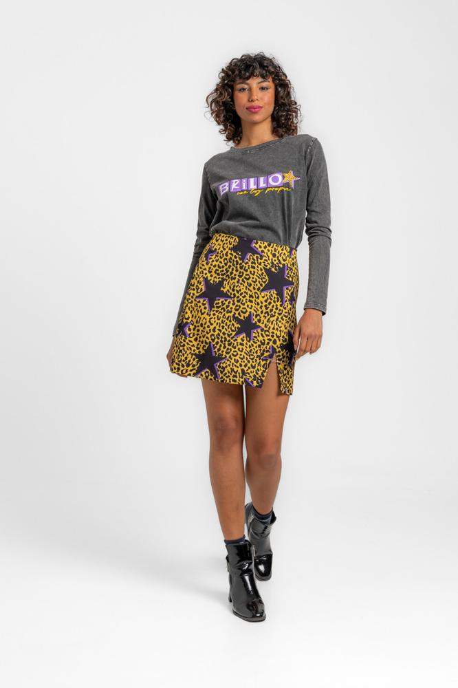 Falda trapecio con corte lateral e imperdible - BR