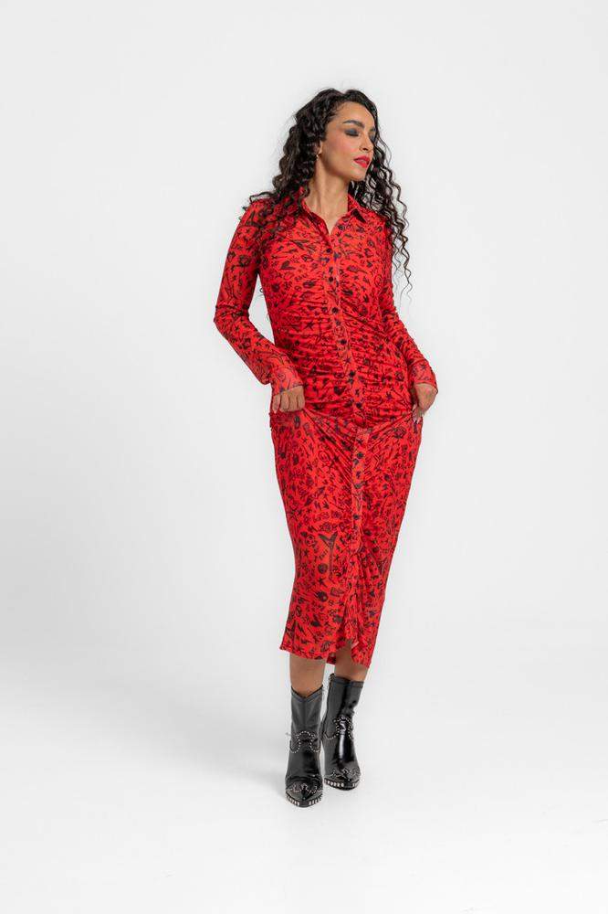 Vestido tul camisero largo drapeado - ROCK AND ROL